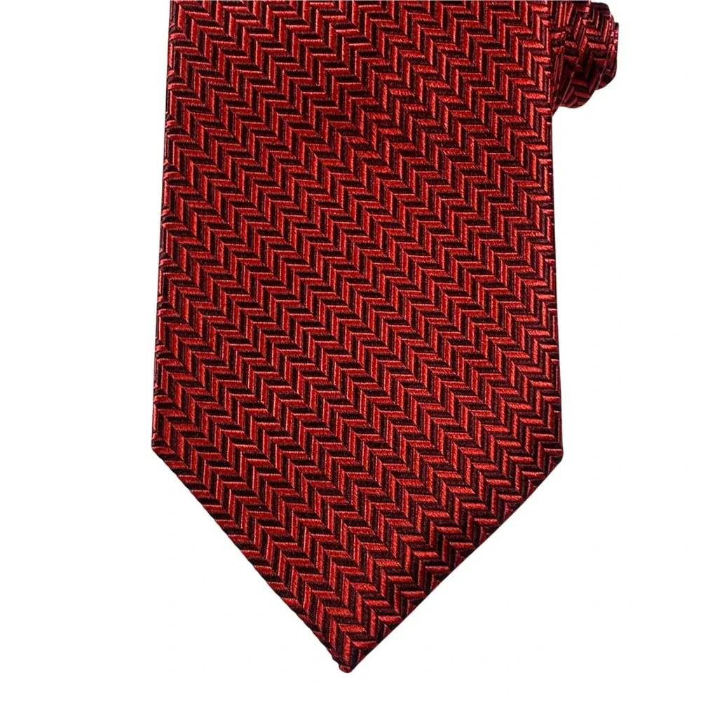 Paul Fredrick Red Geometric Silk Necktie Men Formal Business NWT‎